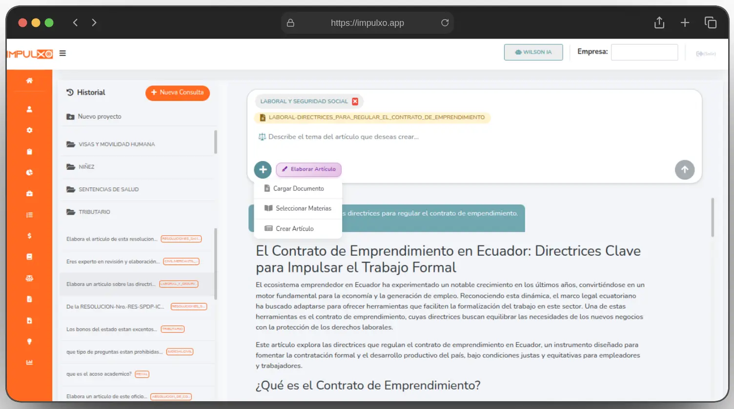 Captura web de Proyecto Impulxo SAS