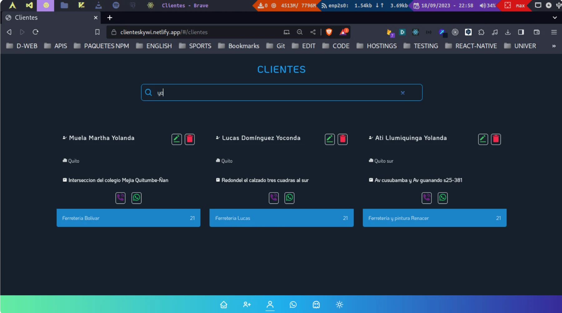 Captura web de Proyecto Clientes
