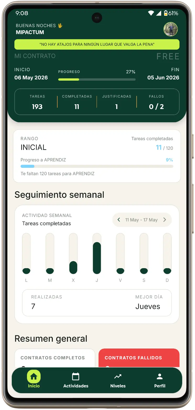Captura de pantalla versión móvil del proyecto Mipactum