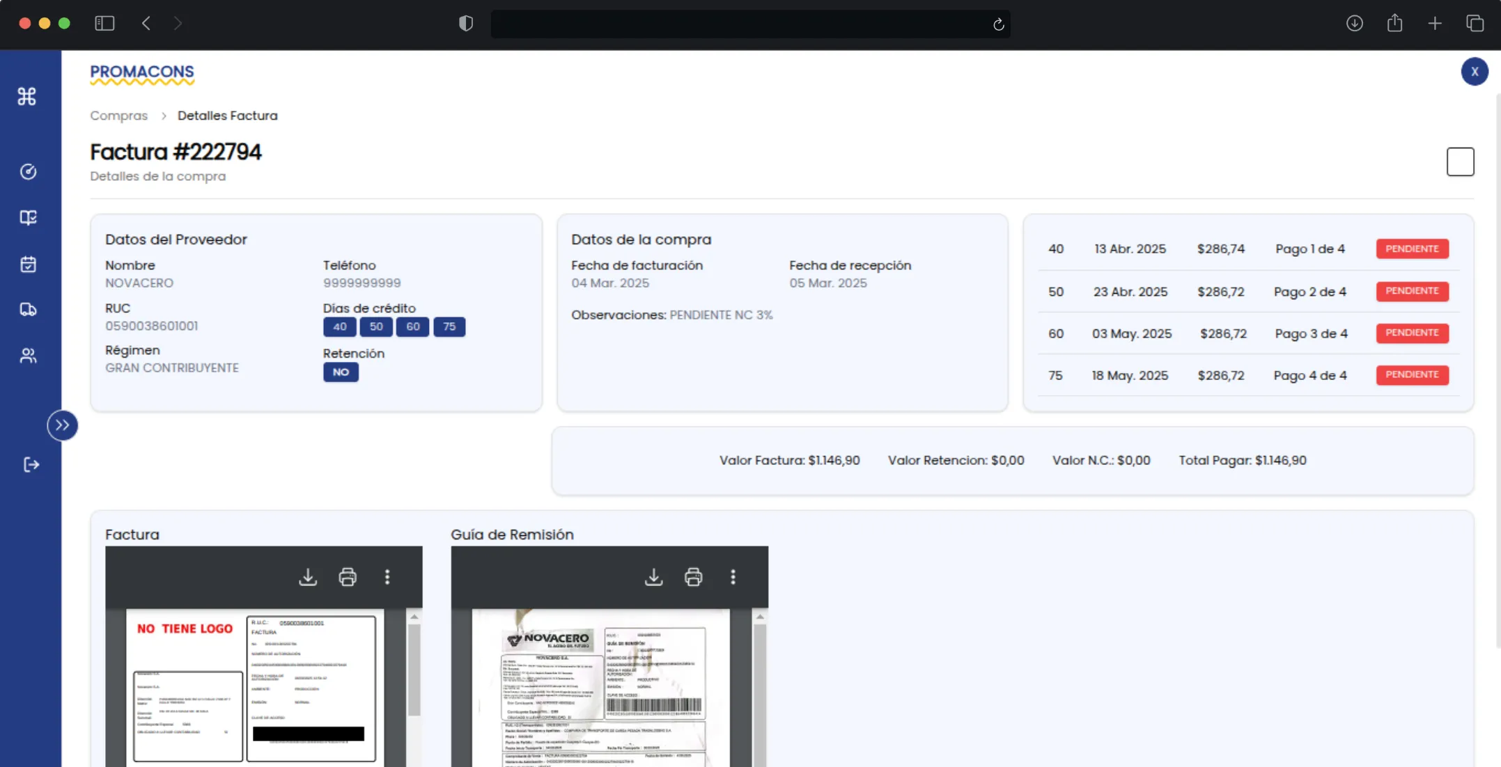 Captura web de Proyecto Promacons