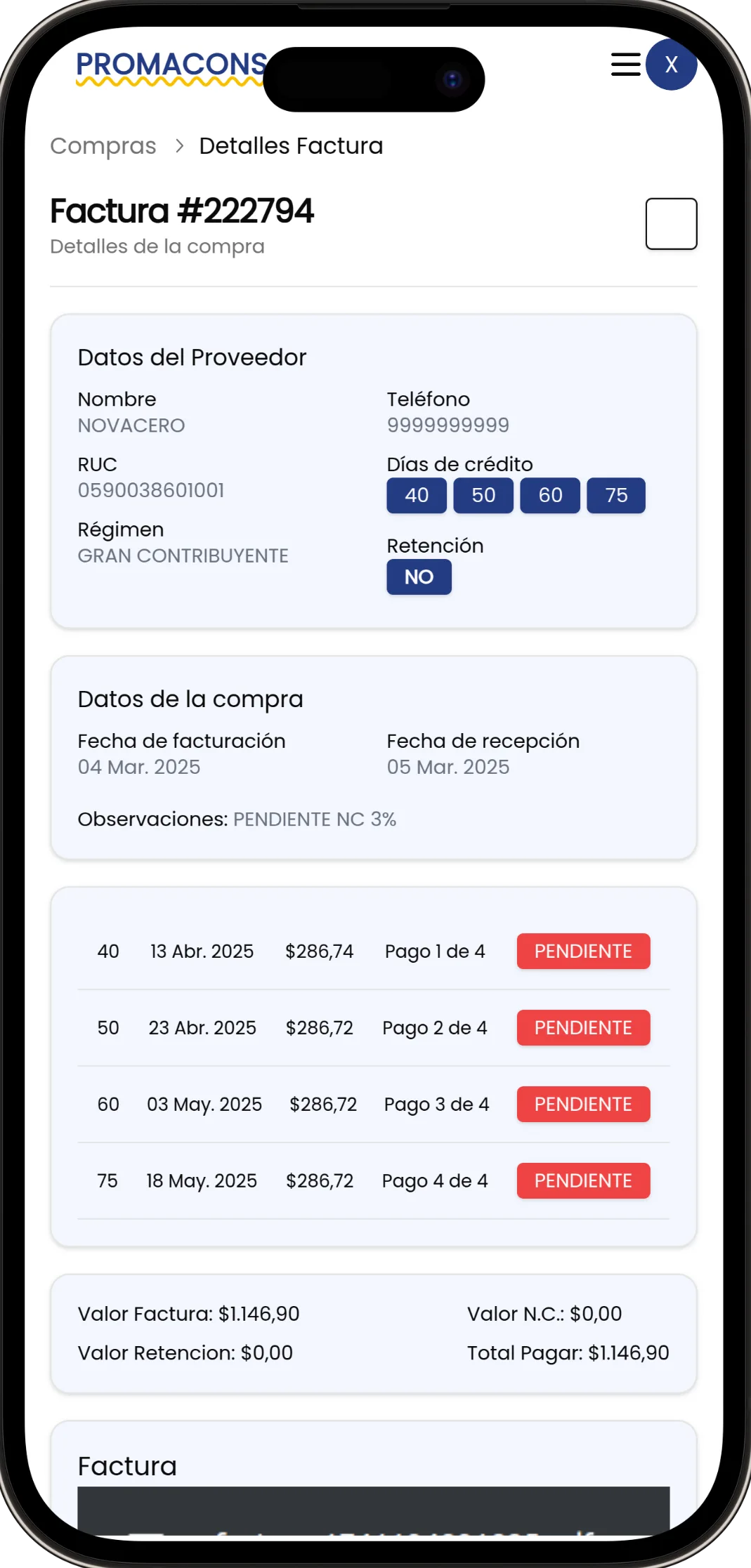 Captura móvil de Proyecto Promacons